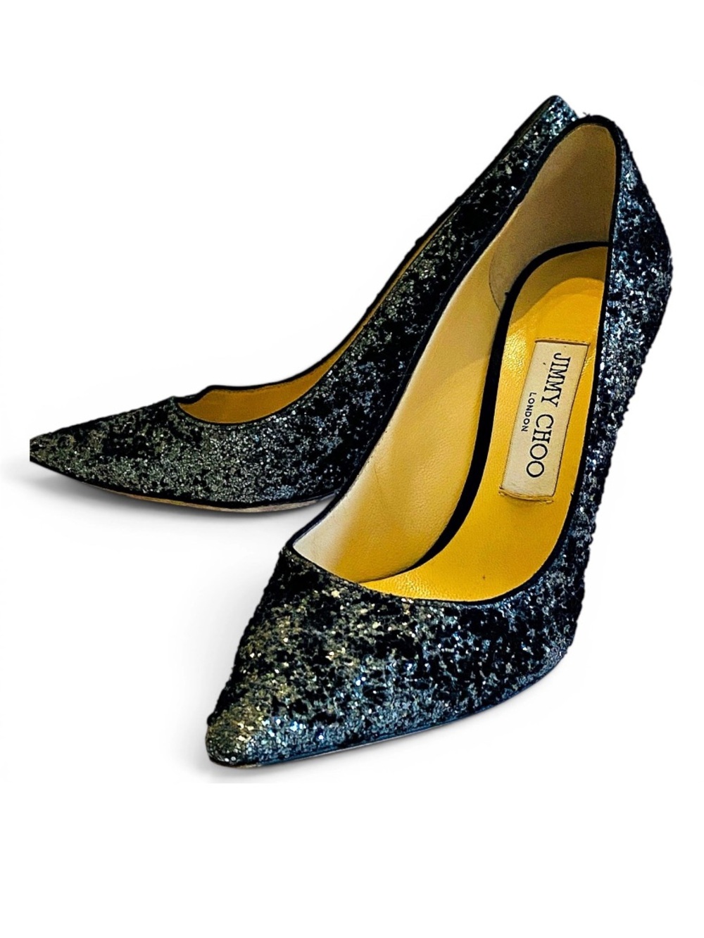 🛍️ Jimmy Choo London Authentic Romy Black/Silver Glitter Pumps. 37.5